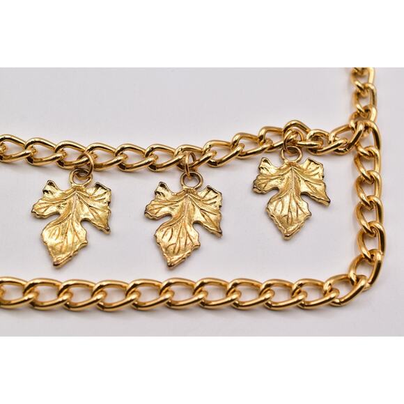 Vintage Statement Leaf Charm Chain Belt Gold Chunky Adjustable Fall Autumn 1980s main image 9